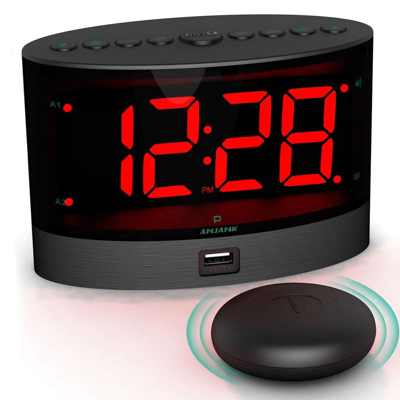 NewNest Australia - ANJANK Extra Loud Alarm Clock with Wireless Bed Shaker, Vibrating Dual Alarm Clock for Heavy Sleepers, Deaf and Hearing-impaired, Adjustable Volume/Dimmer/Wake up Mode, USB Charger Port, Pillow Shaker 