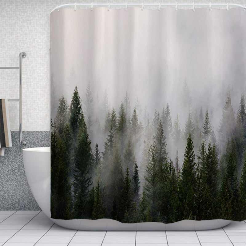 ORTIGIA Misty Forest Shower Curtains,Nature Shower Curtain,Woodland Shower curtain,Fantasy Fog Magic Tree Bath Curtain for Bathroom,Fall Shower Curtain,Waterproof Polyester Fabric-72"Wx72"L-with Hooks - NewNest Australia