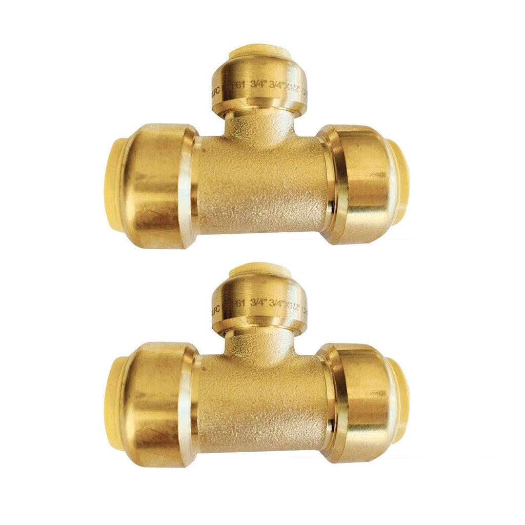 (Pack of 2) EFIELD Höger 3/4"x 3/4" x1/2 " Tee Push-Fit Fitting to Connect Pex, Copper, CPVC, No-Lead Brass 2 Pieces - NewNest Australia