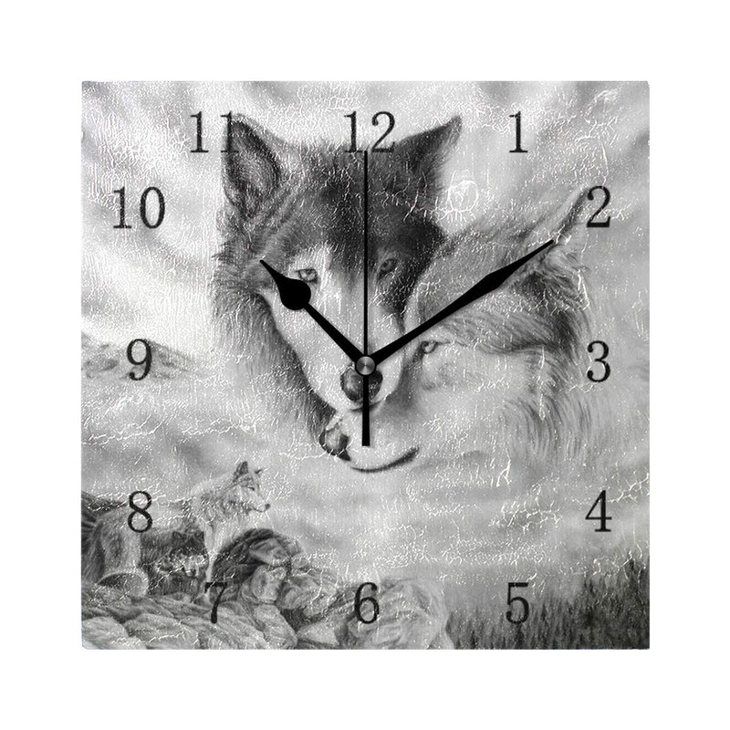 NewNest Australia - Nander 3D Wolf Square Wall Clock, 9.45 Inch Battery Operated Quartz Quiet Desk Clock for Home,Office,School 