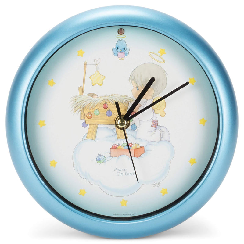 NewNest Australia - Mark Feldstein Peace On Earth Precious Moments Blue 8 x 8 Acrylic Holiday Hanging Wall Clock 