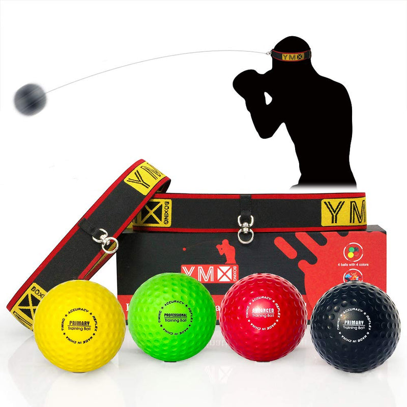 YMX BOXING Ultimate Reflex Ball Set - 4 React Reflex Ball Plus 2 Adjustable Headband, Great for Reflex, Timing, Accuracy, Focus and Hand Eye Coordination Training for Boxing, MMA and Krav Mega Black/Yellow/Red/Green - NewNest Australia