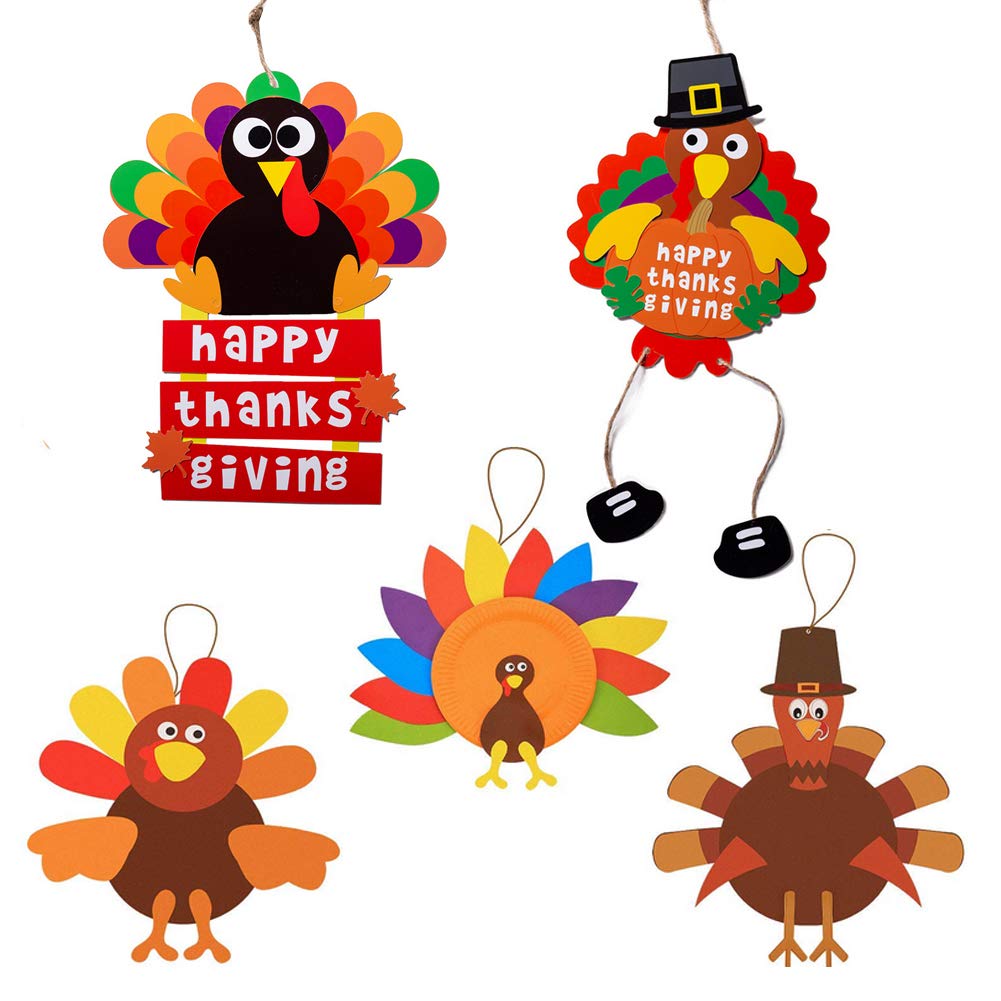 Turkey Craft Kits Thanksgiving & Autumn |Thankful Turkey Making Kit |DIY Festive Fall Thanksgiving Party Game |Door Hanging Ornament Decoration Supplies for Kids and Adults (5 Set Hanging) 5 SET Hanging - NewNest Australia