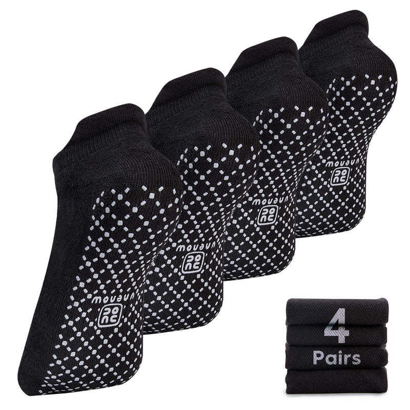 unenow Unisex Non Slip Grip Socks with Cushion for Yoga, Pilates, Barre, Home & Hospital 4 Pairs-4 Pairs of Black Large - NewNest Australia