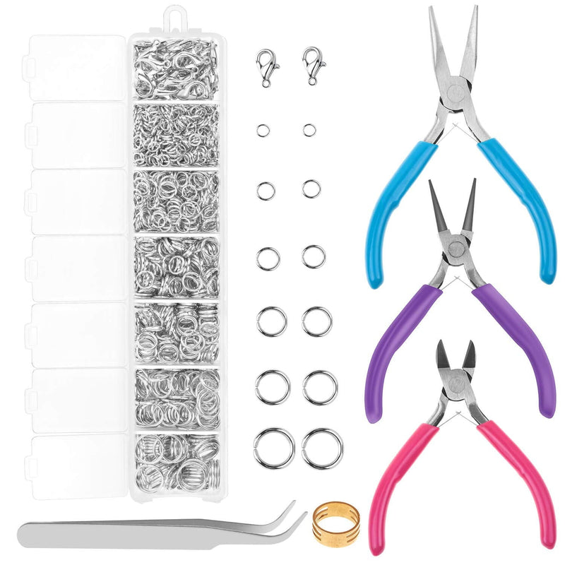 Jump Rings and Jewelry Pliers for Jewelry Making, Cridoz Jewelry Repair Kit with 1520Pcs Silver Jump Rings and 3Pcs Jewelry Pliers for Earrings, Necklaces, Rings, Bracelets and Jewelry Making Supplies - NewNest Australia