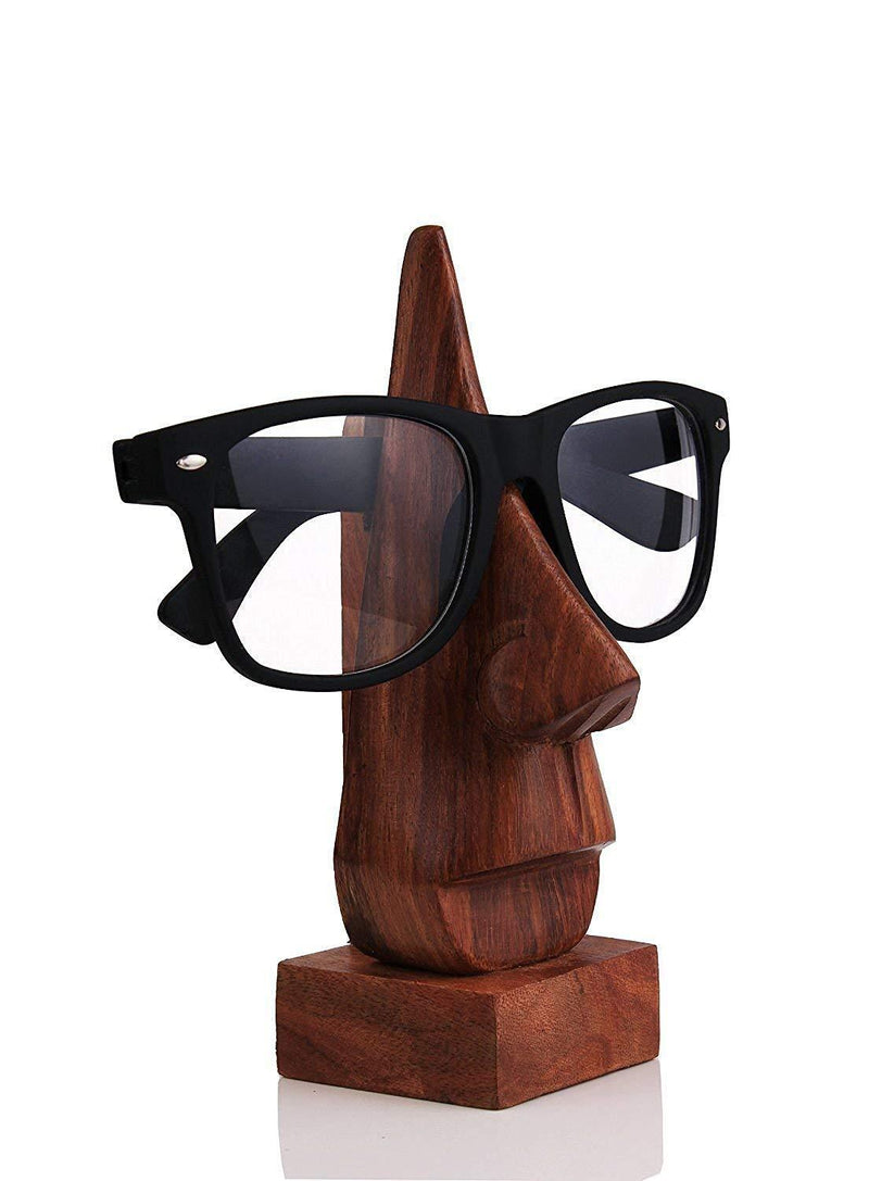 NewNest Australia - Nirvana Class 6 Inch Wooden Nose Shaped Eyeglass Holder/Spectacle Display Stand-Unique Desktop Accessory and Gifts Home Decor Square Base 