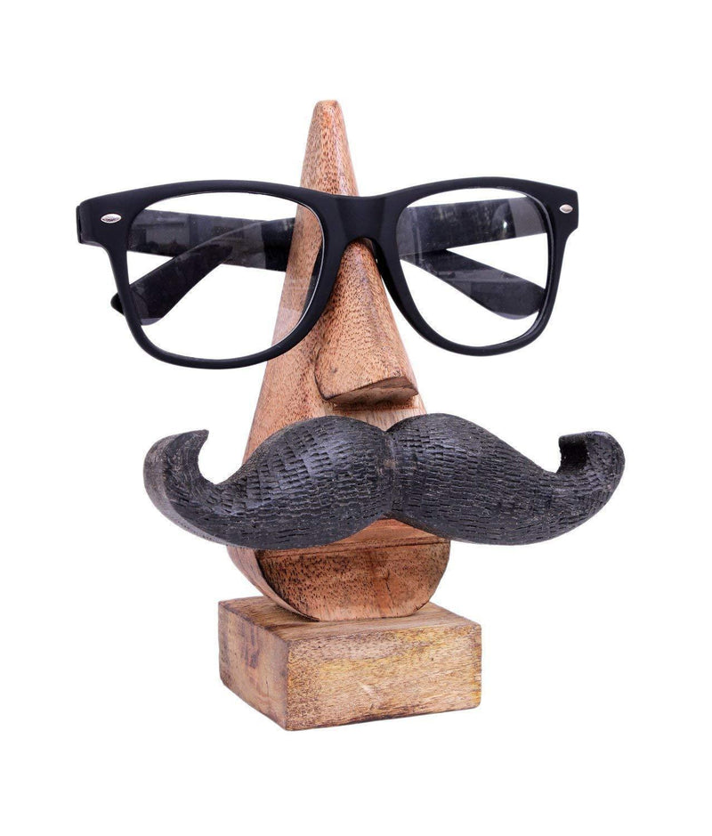 NewNest Australia - Nirvana Class Handmade Wooden Nose Shaped Spectacle Specs Eyeglass Holder Stand with Mustache (Design 1) Design 1 