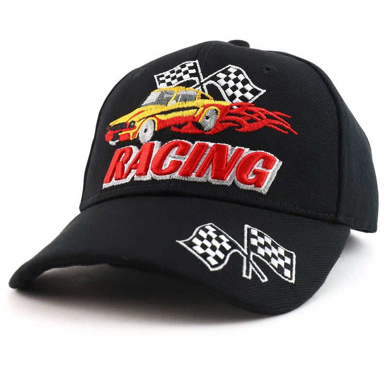 Trendy Apparel Shop Racing 3D Embroidered Flame Car Race Flag Baseball Cap One Size Black - NewNest Australia