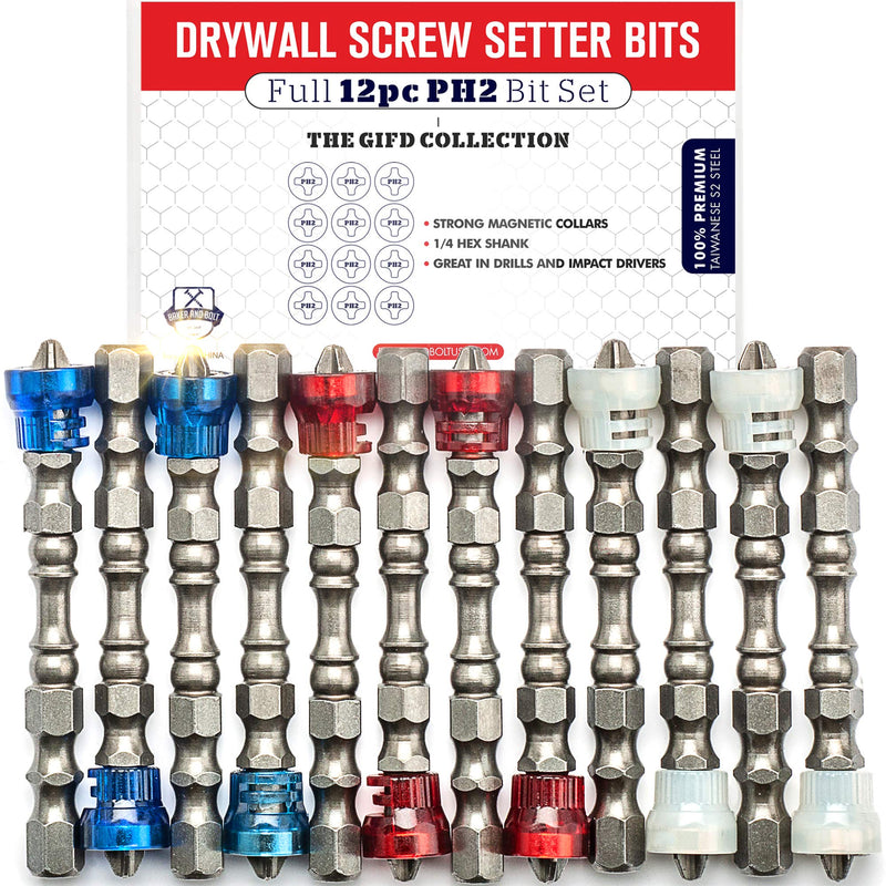 Magnetic Drywall Screw Setter Bit Set (PREMIUM 12pc SET) /w Storage Case and Bit Holder - Impact Ready Hex Shank Phillips Head PH2 Drill Driver Bits with Magnetic Collars for Drills - NewNest Australia