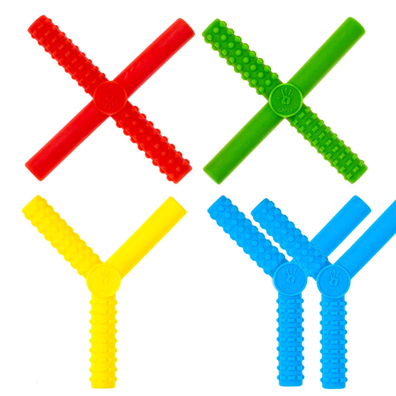 Gafly X's and Y's (5 Pack)-Sensory Chewy for Children with Autism, Kids Special Needs Chew Tubes, Oral Motor Chewers, Silicone, Red Blue Yellow Green - NewNest Australia