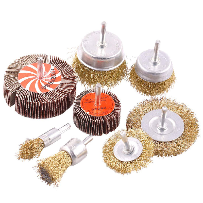 Keadic 8 Pcs Wire Wheel Brush Set, Including 2 Sanding Flap Wheels 80 Grit and 6 Wire Wheel Brushes with 1/4 Inch Shank for Rust Removal, Corrosion and Scrub Surfaces - NewNest Australia