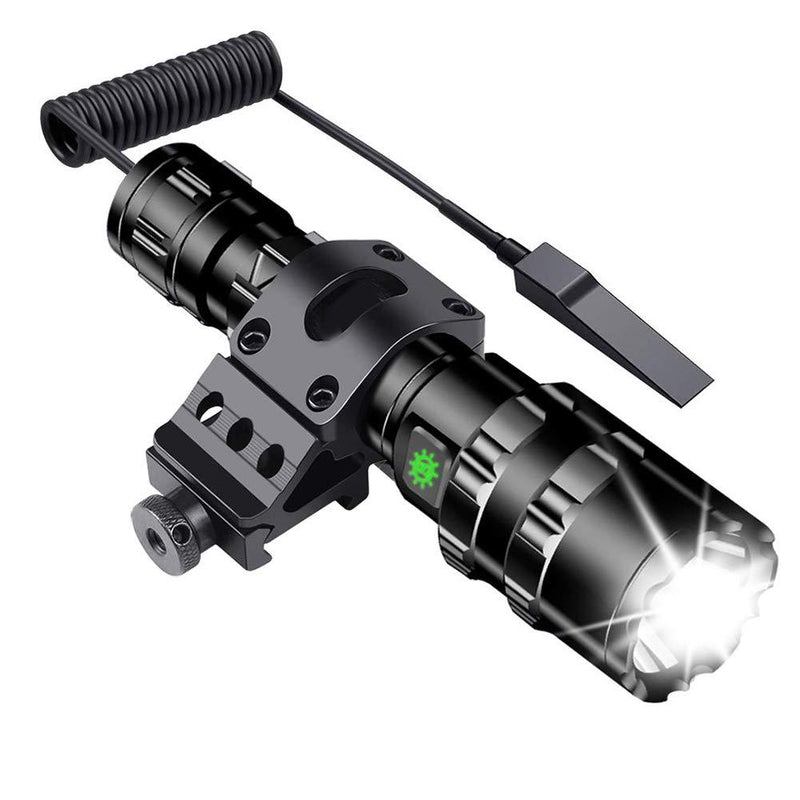 Tactical Flashlight JT10 1200 Lumen Black LED Light with Offset Rail Mount, Rechargeable Batteries and 2 Modes Pressure Switch Included,Outdoor Hunting - NewNest Australia