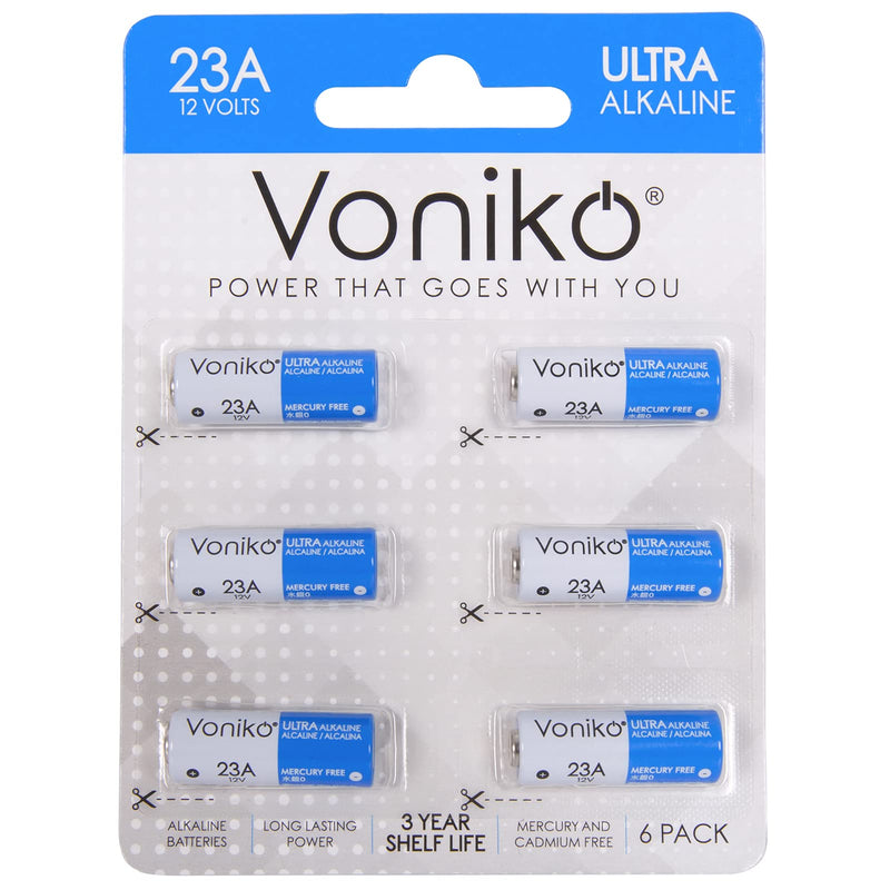 VONIKO Alkaline Battery 23A - Ultra 23A Batteries (6-Pack) - Long Lasting 12 Volt A23 Battery for Doorbells and Power Remote 6 Count (Pack of 1) - NewNest Australia