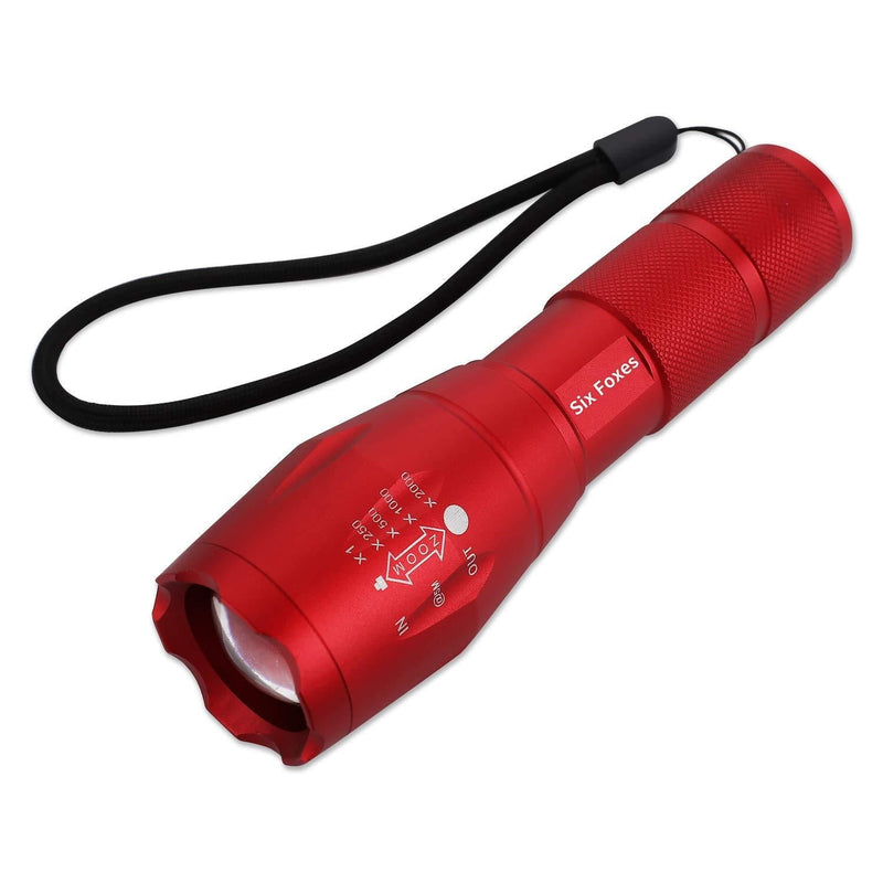 LED Tactical Flashlight, SIX FOXES Super Bright High Lumen Flashlight, CREE T6 Flashlight with 5 Modes, Zoomable Waterproof Flashlight Torch Light for Hiking, Camping - Red - NewNest Australia