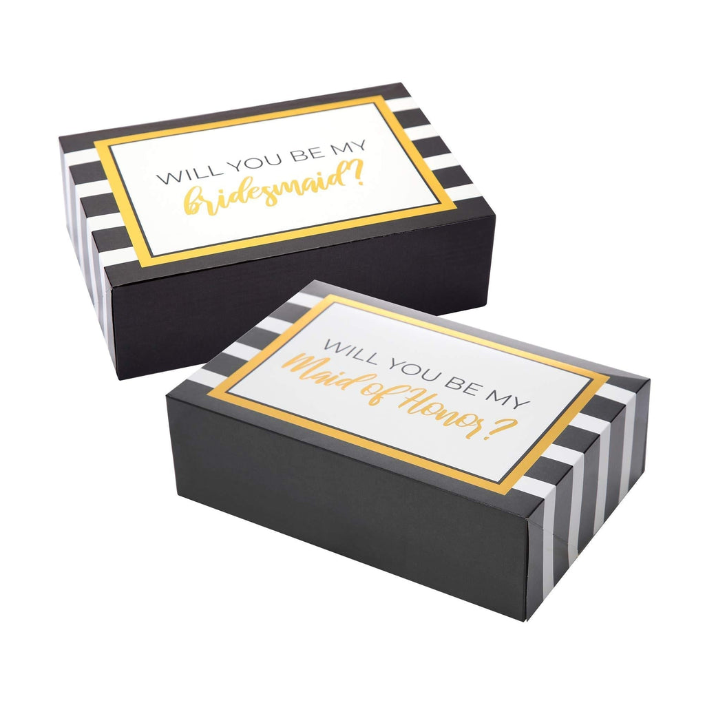 NewNest Australia - Bridesmaid Proposal Box Set I 6 Pack I 1 Maid of Honor Proposal Box and 5 Will You be My Bridesmaid Boxes I Stripes with Gold Foil Bridesmaid Box for Bridesmaid Gifts 