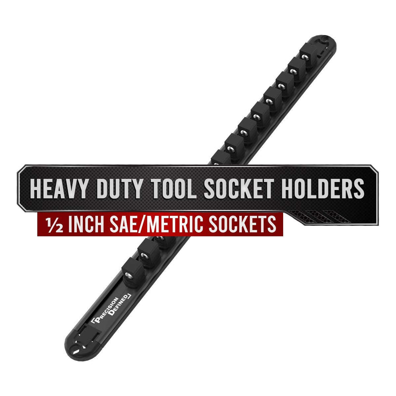 Precision Defined Aluminum Tool Socket Holder | Black, Single 1/2-Inch x 14 Clips | Heavy Duty Organizer 1/2-Inch Drive - NewNest Australia