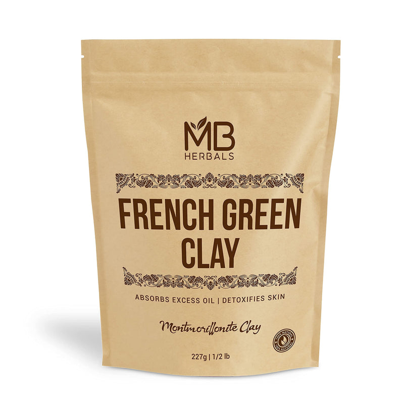MB Herbals French Green Clay 227g | (8oz / Half Pound) | 100% Pure Montmorillonite Clay | Absorbs Excess Oil | Detoxifies Skin | Highly Recommended For Oily Skin - NewNest Australia