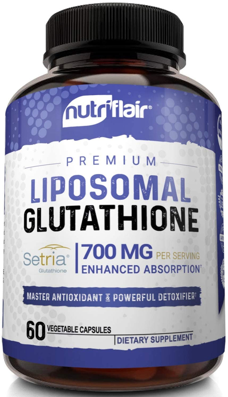 NutriFlair Liposomal Glutathione Setria® 700mg - Pure Reduced, Stable, Active Form L Glutathione reductase (GSH), Enhanced Absorption - Non GMO Antioxidant, Detox, Cardiovascular, Brain, Immune Health - NewNest Australia