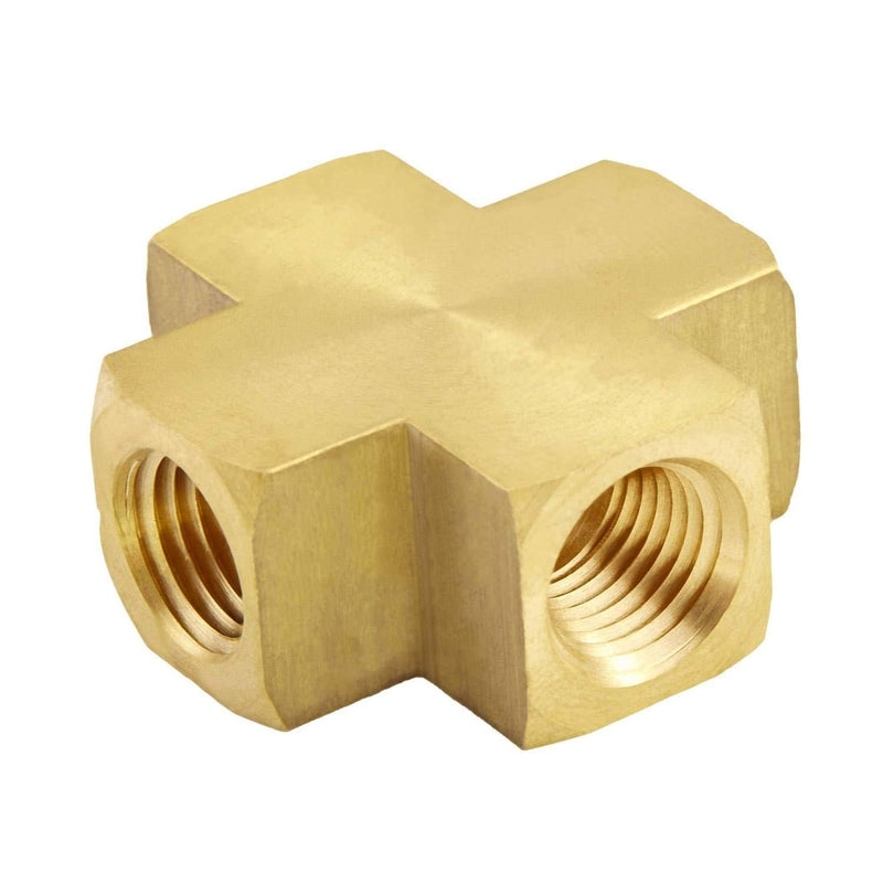 Litorange 2 PCS Metals Brass Pipe Fitting 4 Way Barstock Cross Connector Pipe Adapter 1/4" x 1/4" x 1/4" x 1/4" NPT Female Coupler 2PCS 1/4" 4-Way Adapter - NewNest Australia