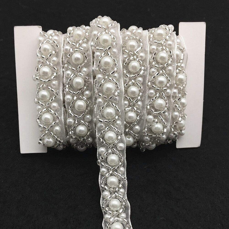 FQTANJU 3 Yards White Beaded Crystal Rhinestone Applique, Rhinetones Trim for Dress, Bridal Applique, Crystal Beaded Applique for Bridal Wedding, Party and Other Formal Occasions - NewNest Australia