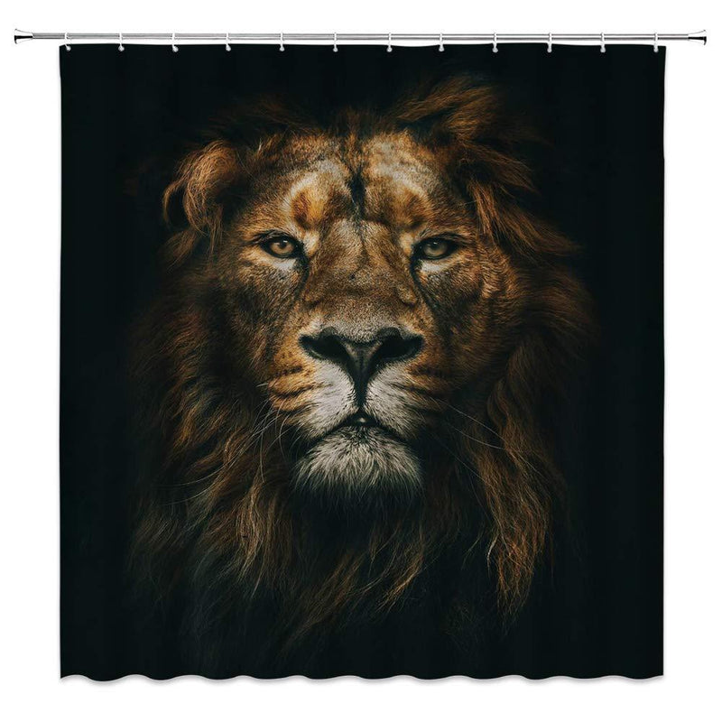 Lion Shower Curtain Lion Head Powerful Majestic King Wild Animal Themed Vintage Black Tan Bathroom Curtains Decor Polyester Fabric Quick Drying 70X70 Inches Include Hooks 70"WX70"H - NewNest Australia