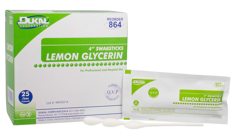 Dukal Lemon Glycerin Swabsticks 4 inch. Pack of 25 applicators. Lemon Flavored Swabsticks for Oral Care. Non-sterile swabsticks for Medical Applications. Convenient triples. Single use. - NewNest Australia