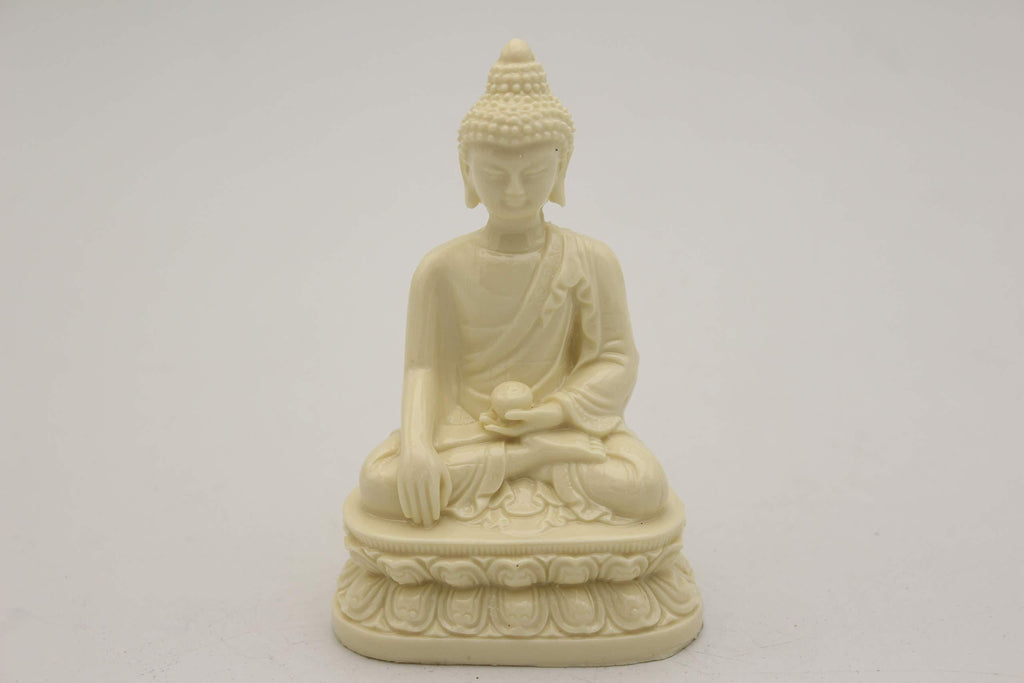 NewNest Australia - LuckyGifts White Jade Imitation Buddha Shakyamuni Amitabha Statue on Lotus Base 