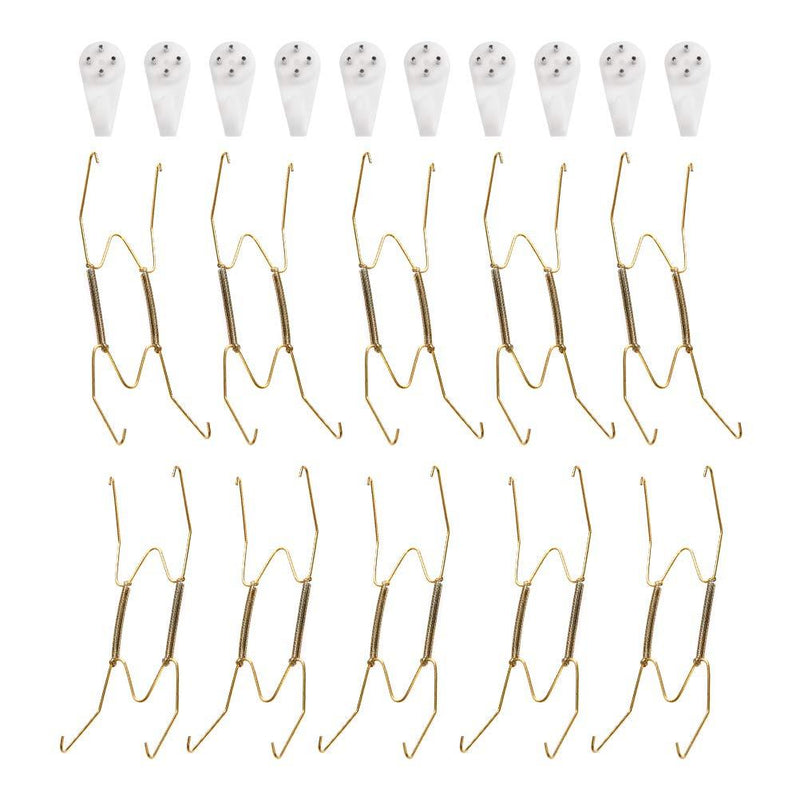 NewNest Australia - FOCCTS 10 Pack Plate Hangers, 8 Inch Wall Plate Hangers and 15 Pack Wall Hooks, Invisible Display Hanger Brass Coated Holds 7.5" to 8.8" Plates 