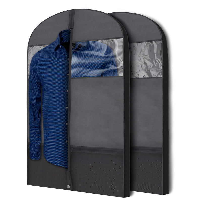 NewNest Australia - Plixio Gusseted Garment Bags Suit Bag for Travel and Clothing Storage of Dresses, Dress Shirts, Coats— Includes Zipper Pockets and Large Transparent Window (2 Pack: 43" x 24" x 3.4") 2 Pack: 43" x 24" x 3.4" 