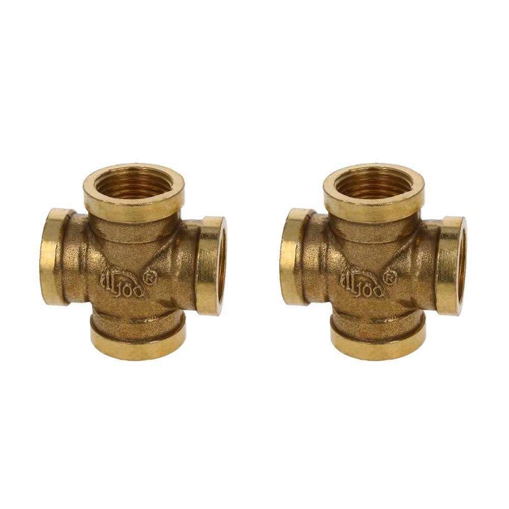 MroMax Brass Cross Pipe Fitting 1/2 PT Female Thread 4 Way Connector Coupler 2pcs 1/2" PT - NewNest Australia