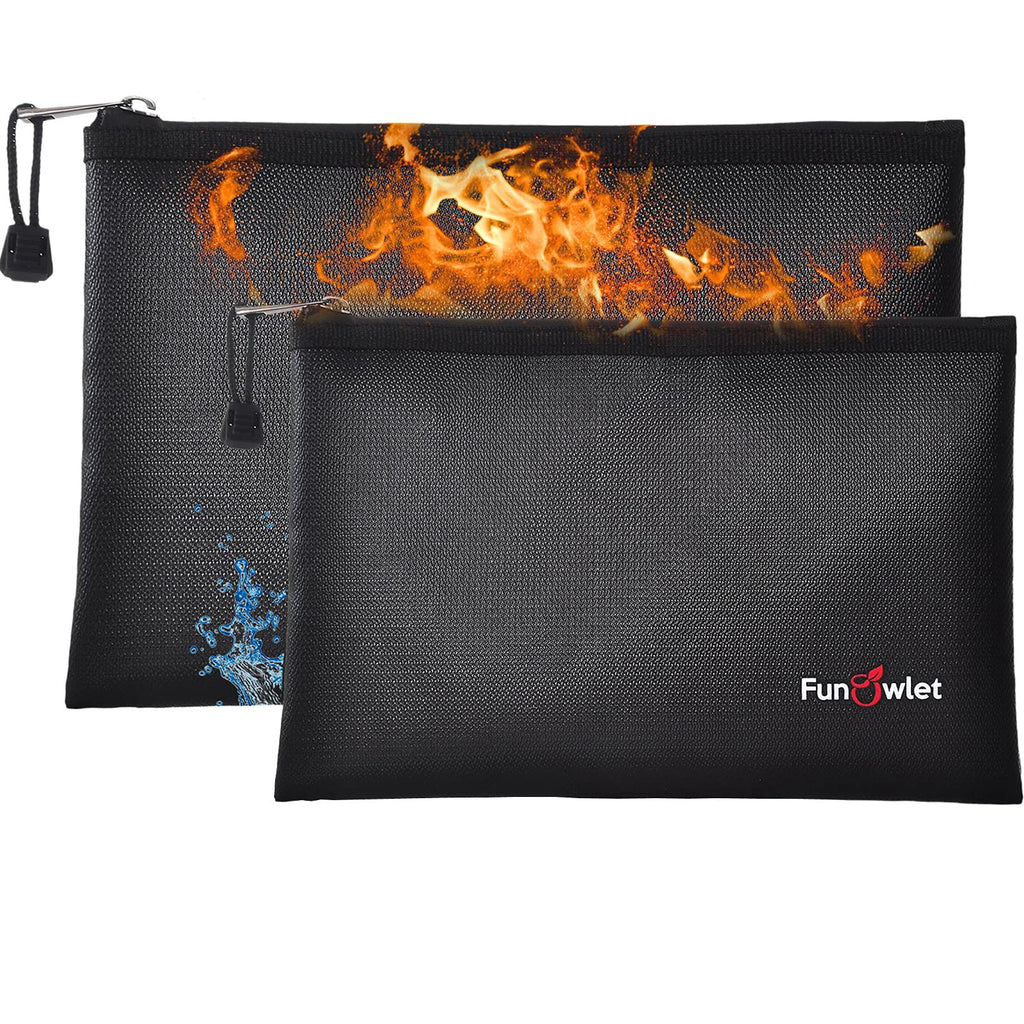 Fireproof Safe Money Document Bags - 2 Pack 13.4" x 9.8" and 10.6" x 6.7" Waterproof Zipper Bag, Fire & Water Resistant Storage Organizer Pouch for A4 A5 Documents Holder,File,Cash,Passport,Tablet - NewNest Australia