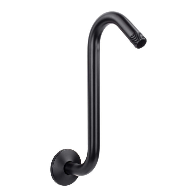 12 Inch Shower Head Extension Arm by JSJacksonSupplies S Shaped Design Extender High Rise Curved Style with Flange Stainless Steel Long Goose Neck Curve Standard 1/2" Connection Black Finish - NewNest Australia