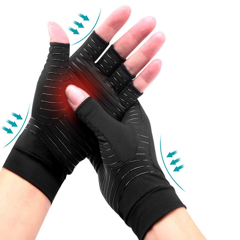 Ricbestlab Copper Compression Arthritis Gloves, Best Copper Infused Glove for Women and Men, Fingerless Compression Gloves, Pain Relief and Healing for Arthritis, Carpal Tunnel, 1 Pair, Black (Small) Small (1 Pair) - NewNest Australia