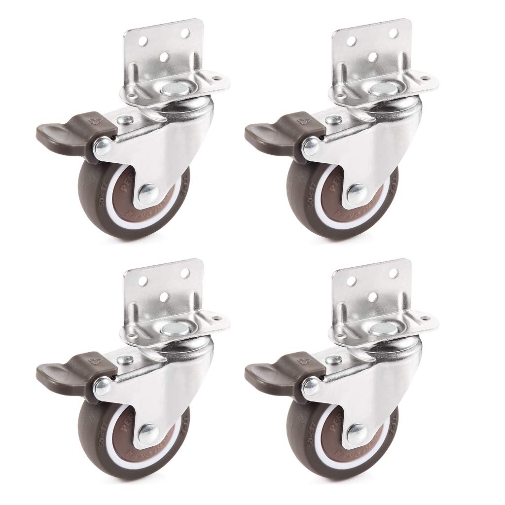 Skelang 4 Pcs 2 Inches Swivel Plate Casters with Brake, TPE Caster, L- Shaped Mute Wheels Replacement for Baby Bed, Carts Trolley, Kitchen Cabinet, Furniture, Table, Loading Capacity 240 Lbs - NewNest Australia