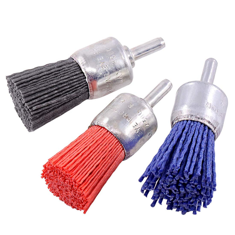 Swpeet 3Pcs 1Inch 25mm Nylon Filament Abrasive Wire Brush End Brush Kit with 1/4 Inch Shank, Include Fine Medium Coarse Grit Perfect for Removal of Rust/Corrosion/Paint - Reduced Wire Breakage Wire End Brush - NewNest Australia