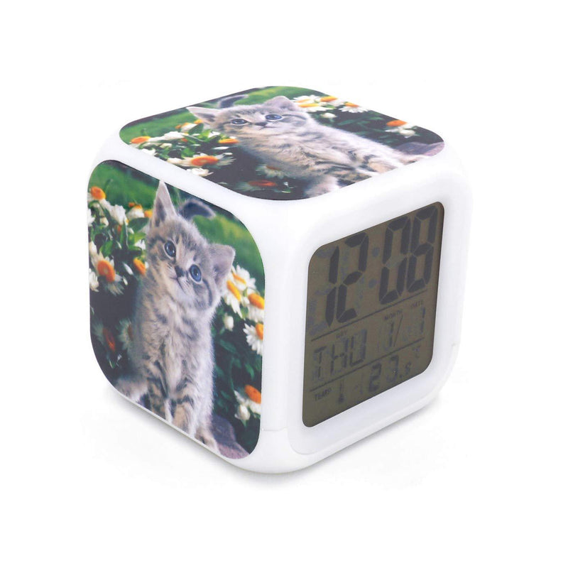 NewNest Australia - EGS New Cat Kitty Kitten Digital Alarm Clock Green Desk Table Led Alarm Clock Creative Personalized Multifunctional Battery Alarm Clock Special Toy Gift for Unisex Kids Adults 