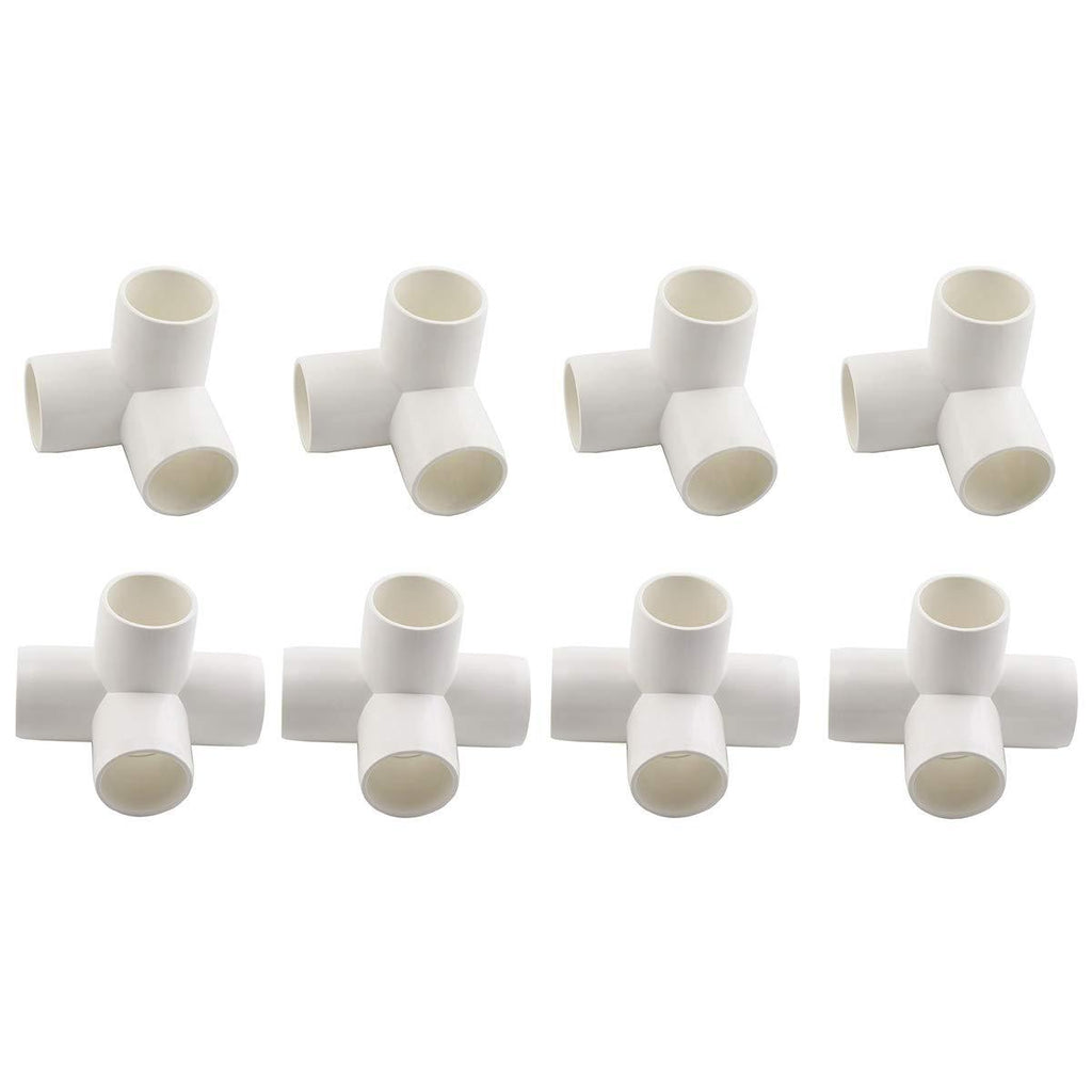 SDTC Tech 1/2" PVC Fitting Kit Furniture Grade Pipe Elbow Connector for DIY PVC Shelf Garden Support Structure Storage Frame, White (4x 4 Way + 4x 3 Way) 1/2 inch - NewNest Australia