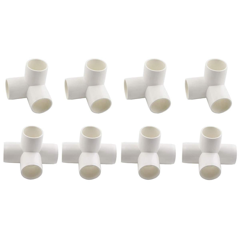 SDTC Tech 1/2" PVC Fitting Kit Furniture Grade Pipe Elbow Connector for DIY PVC Shelf Garden Support Structure Storage Frame, White (4x 4 Way + 4x 3 Way) 1/2 inch - NewNest Australia
