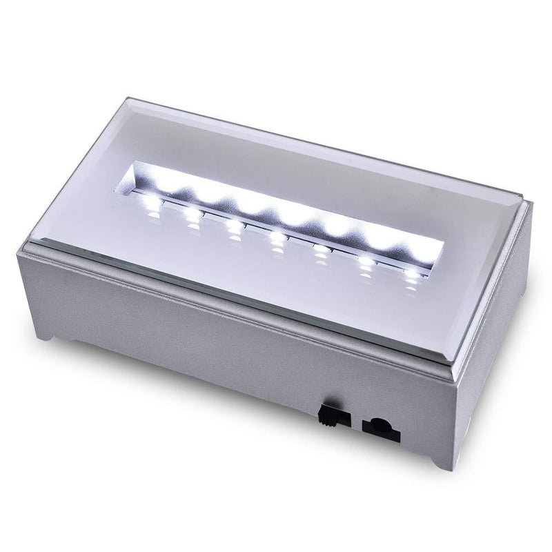 NewNest Australia - Santa Cruz Lights 7 LED Rectangular Brilliant White Light Stand for 3D Crystals Glass Art Collectibles - Brushed Silver Base with Mirror Top, Powered by AC/USB Adapter or Batteries 