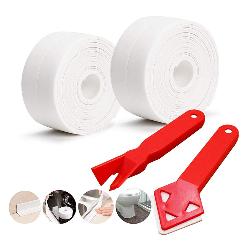 SNAILGARDEN 2 Roll White Caulk Strip, 1.5" x 10.5Ft Self Adhesive Caulk Tape with 2 Pcs Caulking Tool, Waterproof Caulking Sealing Tape for Kitchen Toilet Bathroom Bathtub Sink Basin Edge Protector - NewNest Australia