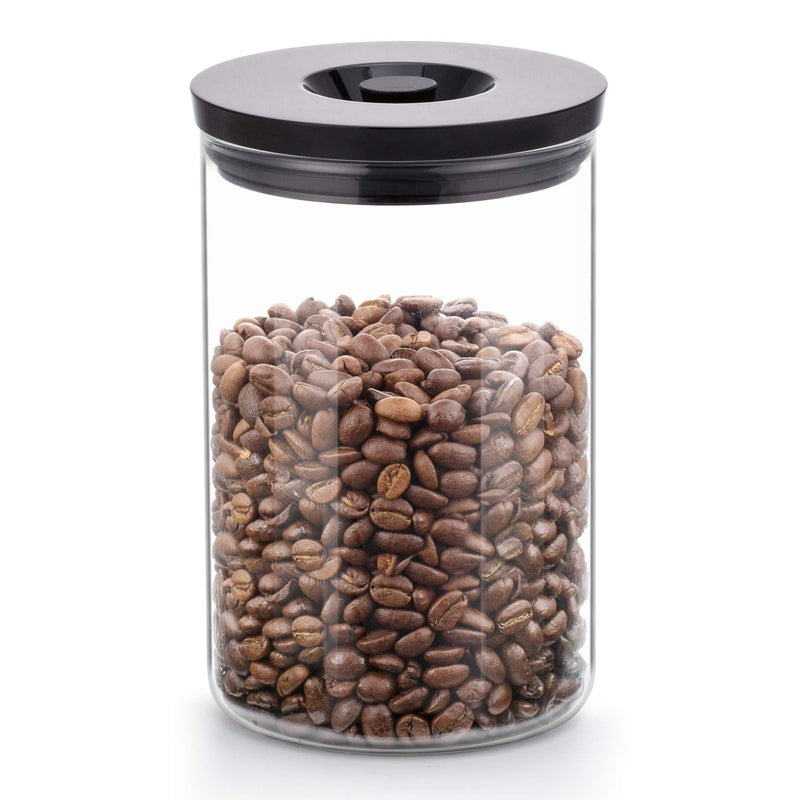 NewNest Australia - SAKI Large Coffee Canister 34 Oz (1000 mL) Glass Container for Ground, Whole Beans - Food Grade Lid with Airtight Rubber Seal - Storage Jar with CO2 Exhaust Button for Home, Pantry, Office 