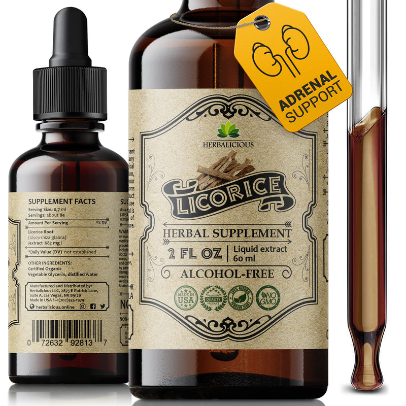 HERBALICIOUS Licorice Root Extract - Glycyrrhiza Glabra Extract Supplement for Digestion Restore Respiratory Health Adrenal Fatigue & Immunity Support Vegetarian Gluten Free (2Fl Oz) 2 Fl Oz (Pack of 1) - NewNest Australia