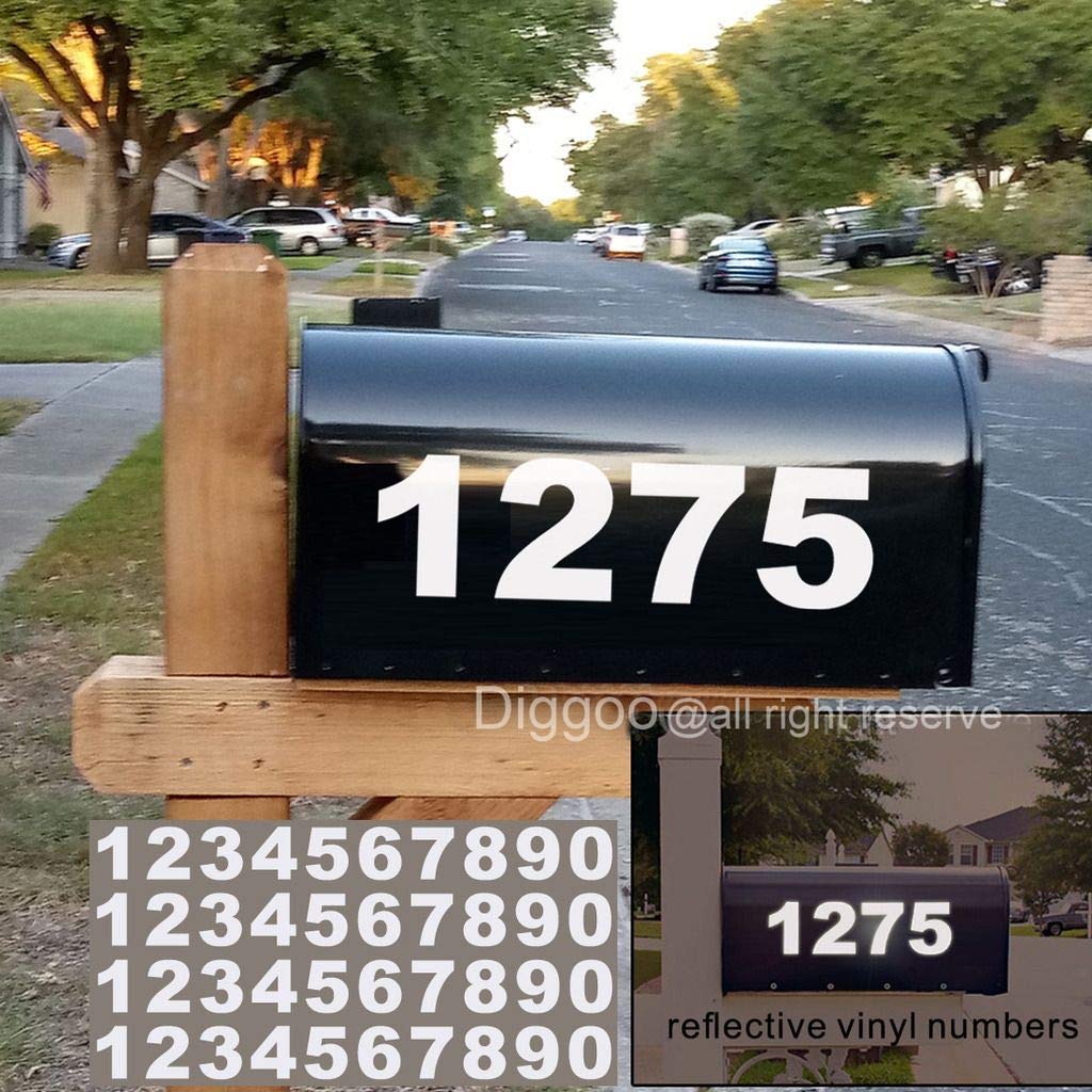 Diggoo Reflective Mailbox Numbers Sticker Decal Die Cut Bold Gothic Style Vinyl Number 2" Self Adhesive 4 Sets for Mailbox, Signs, Window, Door, Cars, Trucks, Home, Business, Address Number 2 inch Reflective White - NewNest Australia