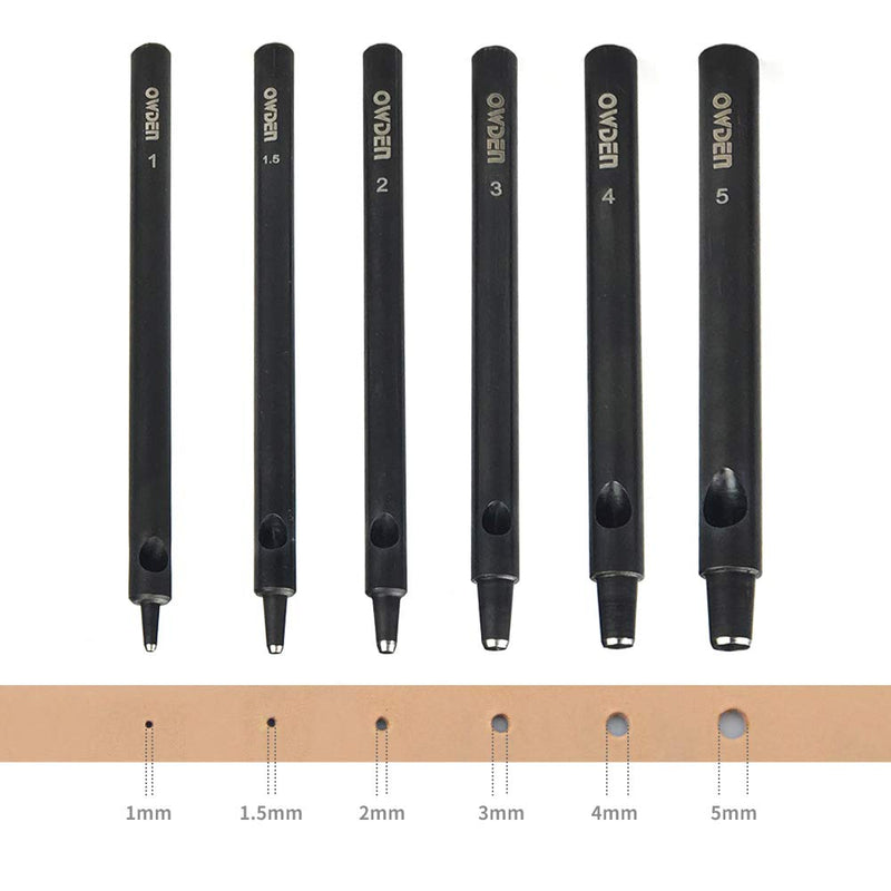 OWDEN Professional 6Pcs. Leather Hollow Punch Set. Size: 1.0-5.0mm for Leather Belt, Watch Band and Leather Strap Gasket. with a Free Mini Cutting mat. - NewNest Australia