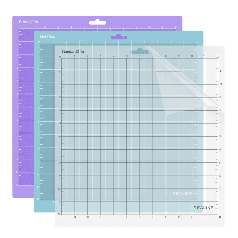 REALIKE 12x12 Cutting Mat for Silhouette Cameo 4/3/2/1 (3 Mats - StandardGrip, LightGrip, StrongGrip), Gridded Adhesive Non-Slip Cut Mat for Crafts, Quilting, Sewing, Scrapbooking and All Arts Variety for Cameo 12*12 (3 Mats) - NewNest Australia