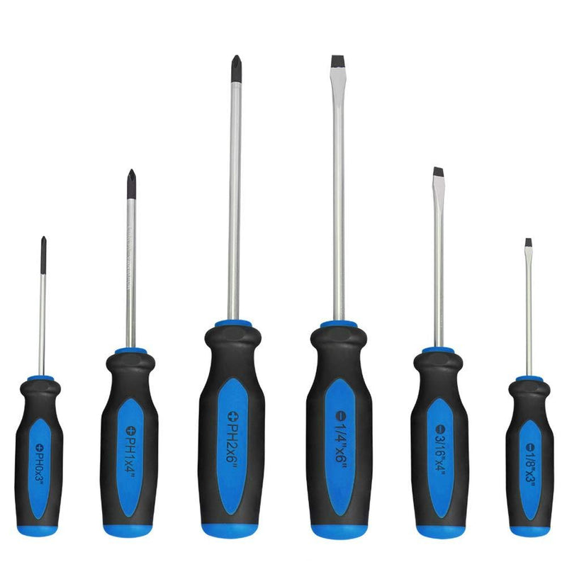 Blue Magnetic Screwdriver Set,6 Pieces Slotted and Phillips Screwdriver with Ergonomic Comfortable Non-Skid Handle,Permanent Magnetic Tips,Rust Resistant Heavy Duty Craftsman Toolkit 6PC, Blue - NewNest Australia