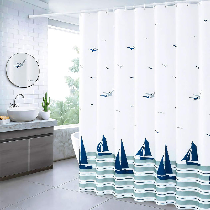 72 x 72 Fabric Shower Curtain for Bathroom, Nautical Shower Curtain Coastal Shower Curtain Waterproof with Hooks, Sailboats 72" W x 72" H - NewNest Australia