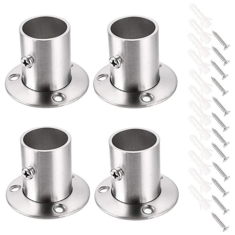 OwnMy 4 Packs Stainless Steel Pole Sockets Flange Rod Holder, Wall Mount Pipe Bracket with Screws for Closet Wardrobe Shower Curtain Rod (Fit 25mm / 1'') Silver Tone - NewNest Australia