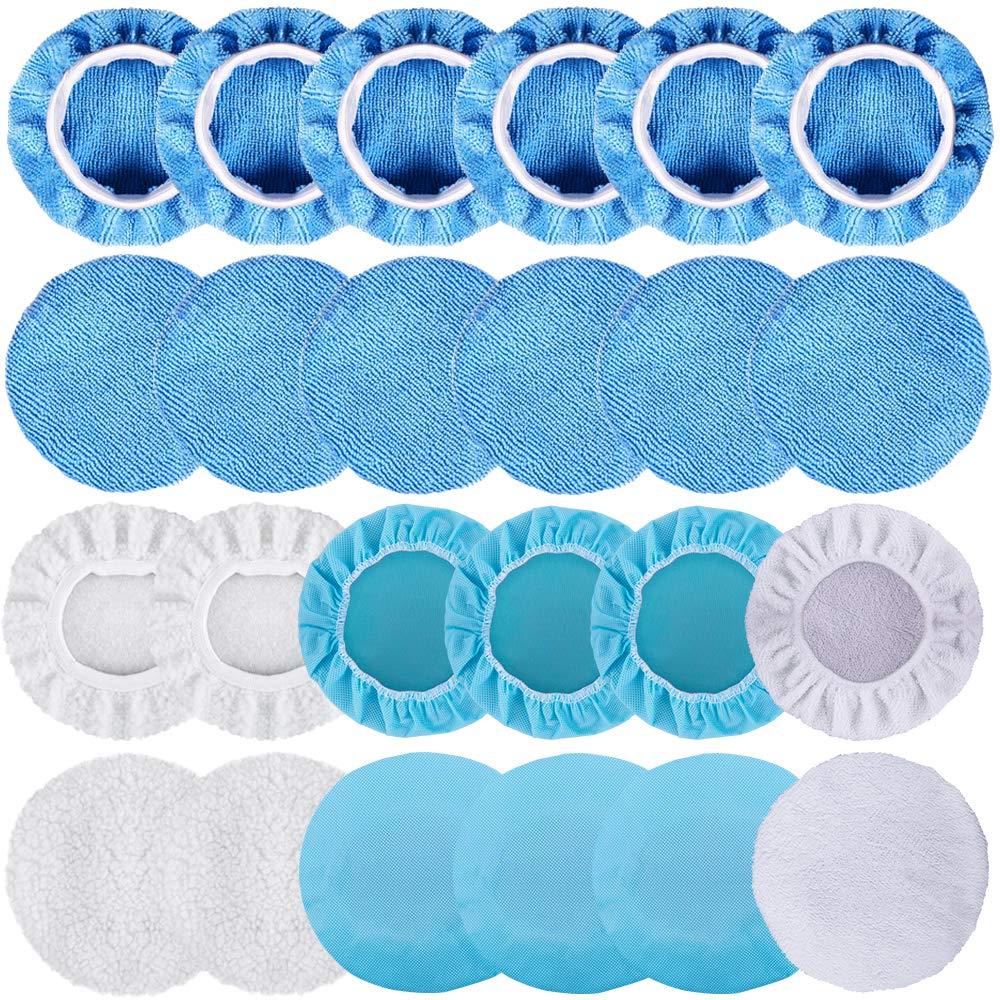 SIQUK 24 Packs Polishing Bonnet Pads (5 to 6 Inches) Including 12 Packs Microfiber Car Polishing Bonnet 4 Packs Waxing Bonnet 6 Packs Non-Woven Buffing pad and 2 Packs Cotton Bonnet for Car Polisher 5-6inch 24 Packs - NewNest Australia