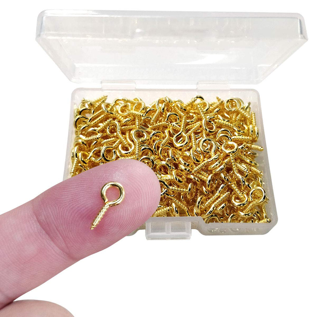 300PCS Small Screw Eye Pins,10 x 5mm Eye pins Hooks,Mini Screw Eye Pin Peg for Arts & Crafts Projects,Self Tapping Screws Hooks Ring for Cork Top Bottles & Charm Bead & DIY Jewelry Making (Gold) Gold - NewNest Australia